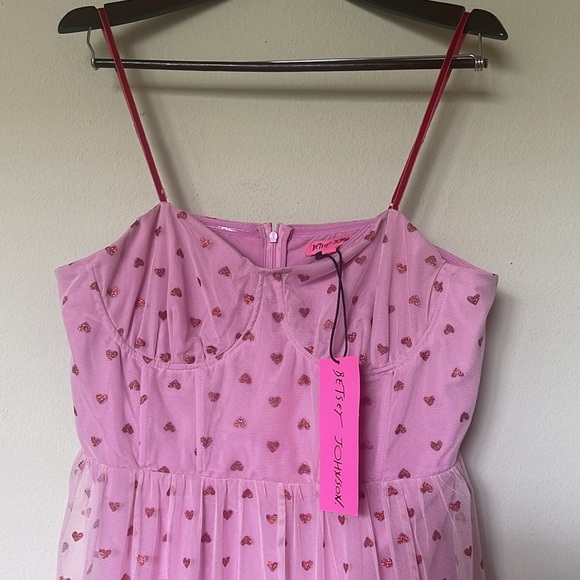 Betsey Johnson Pink and Red Heart Valentine’s Day Tulle Mesh Midi Dress 14 NWT - Picture 6 of 12
